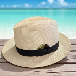 Roberto Collection by Broner Panama Style Straw Fedora Hat Small Made in USA